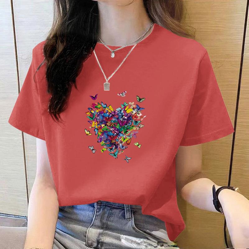 Summer Loose Women T-Shirt High Quality O Neck Butterfly Pattern Short Sleeve Women's Business Wear Short Sleeve T-Shirt CCXX180