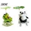 Lotus Leaf Shade Decor Rocking Frog Panda Figurine, Cute Resin Bobble Chair with Design, Creative Office Stress Relief Desk Ornament for Car