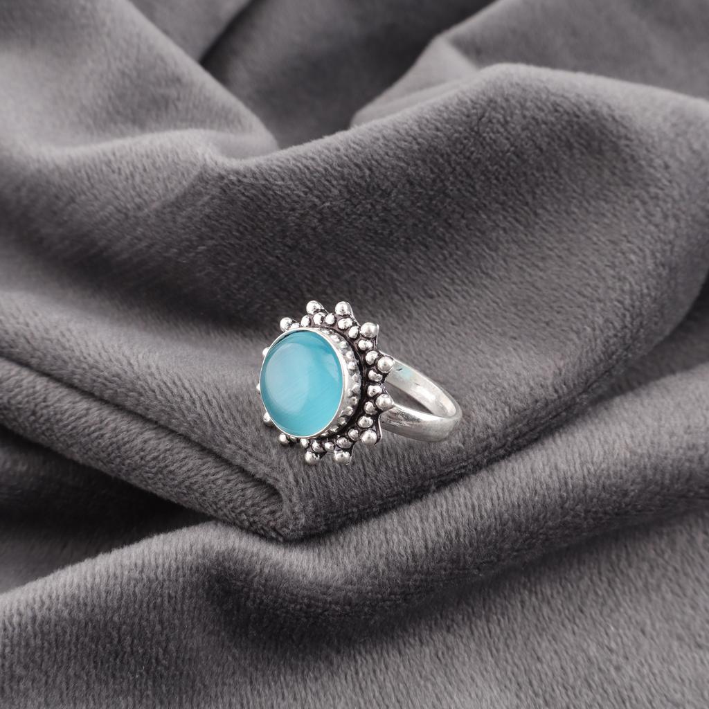 Blue Cat's Eye Gemstone Jewelry, 925 Sterling Silver Ring, Handmade Intuition Jewelry, Pleasant Ring For Women