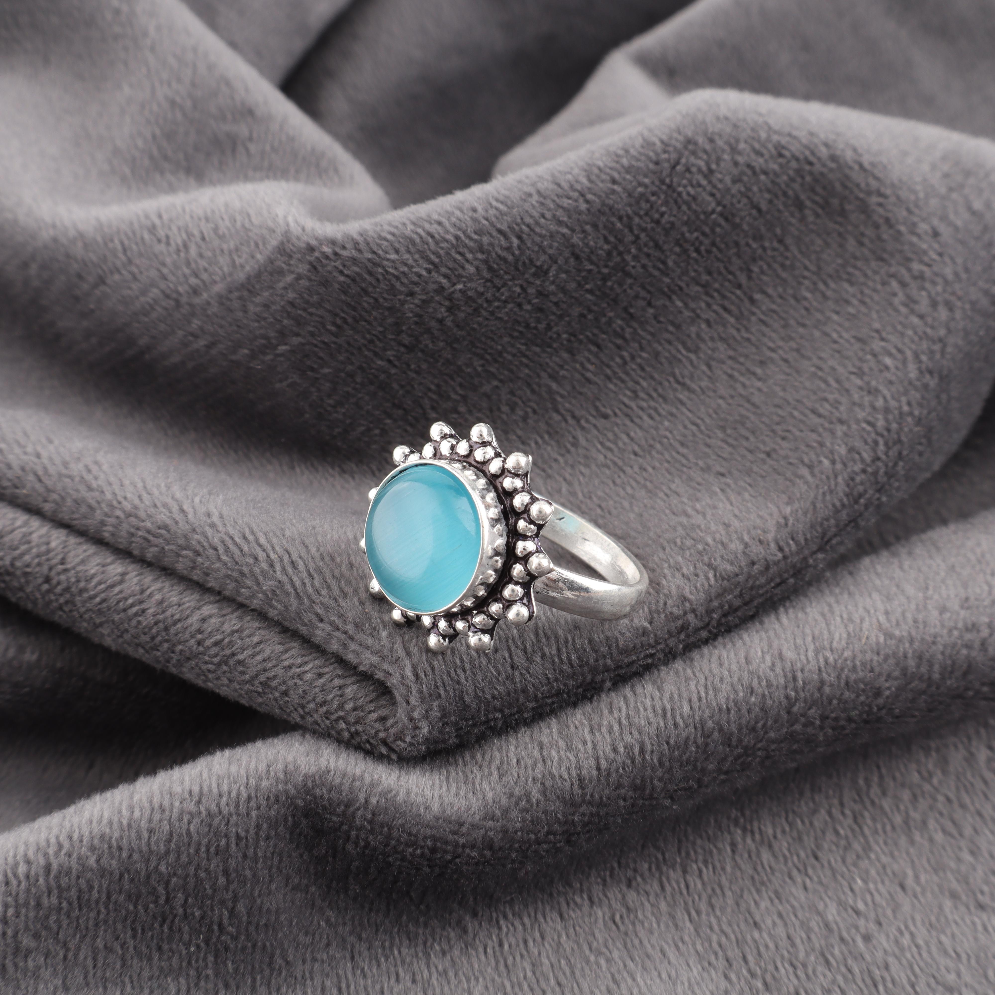 

Украшения из камня Кошачий глаз, Кольцо из стерлингового серебра 925 пробы, Украшения для интуиции ручной работы, Приятное кольцо для женщин 12 синий