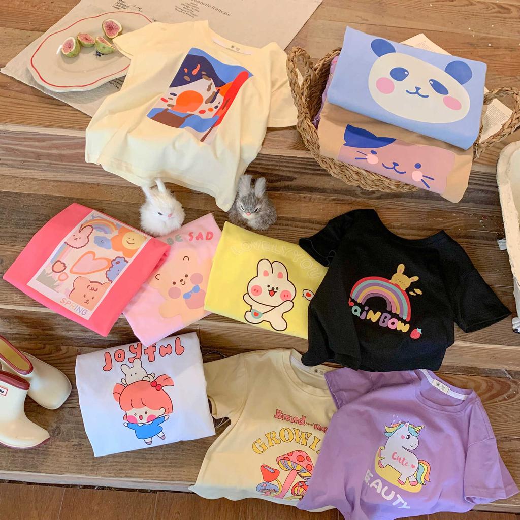 Girls' Casual Short-sleeved T-shirt Summer Children's Cotton Base Shirt