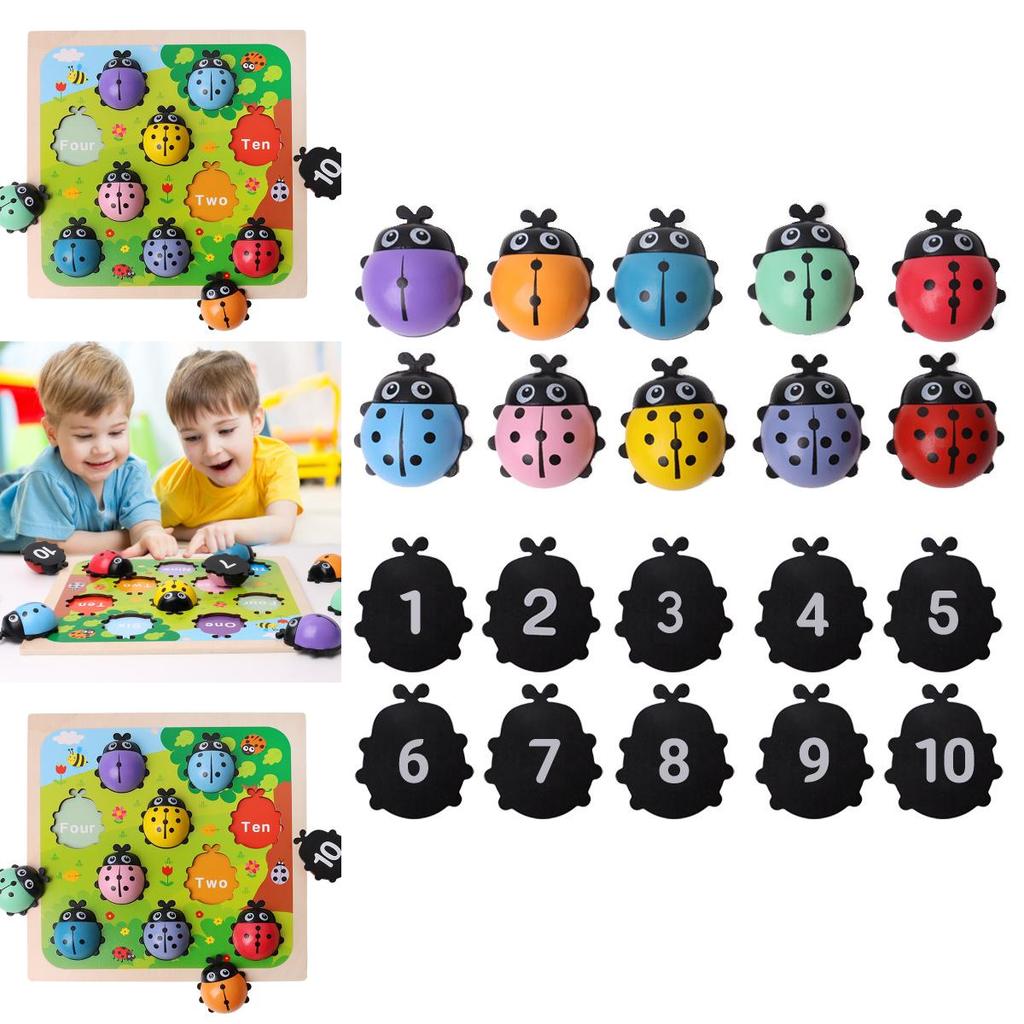 Jouet coccinelle en bois avec chiffres pour enfants, apprentissage éducatif et développement cognitif