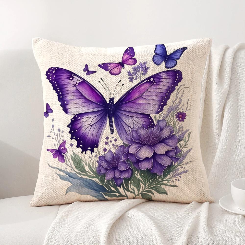 Watercolor butterflyflower Cushion Cover Natural Linen Organic Fabric DoubleSided Printing Sofa Home Decor Gift Pillow Cover