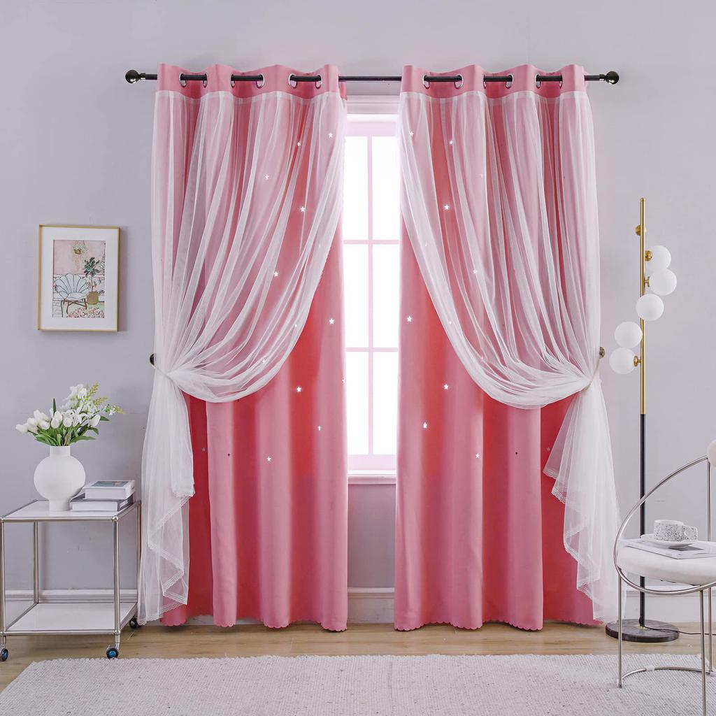 Cortinas Blackout de Camada Dupla com Estrelas Vazadas e Ilhós com Passagem para Varão