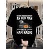 Men's Vintage Ham Radio Graphic T-Shirt - "Never Underestimate an Old for with a Ham Radio" Slogan, with Print, S-3XL Sizes, Casual Round Neck Tee
