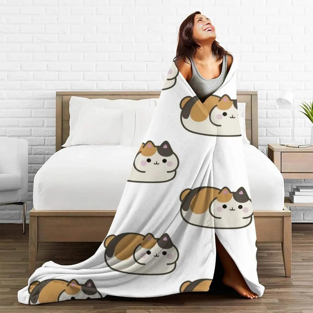 Kawaii Cat Blanket Fat Animal Camping Flannel Bedding Throws Warm Soft Couch Bed Custom Bedspread Birthday Present