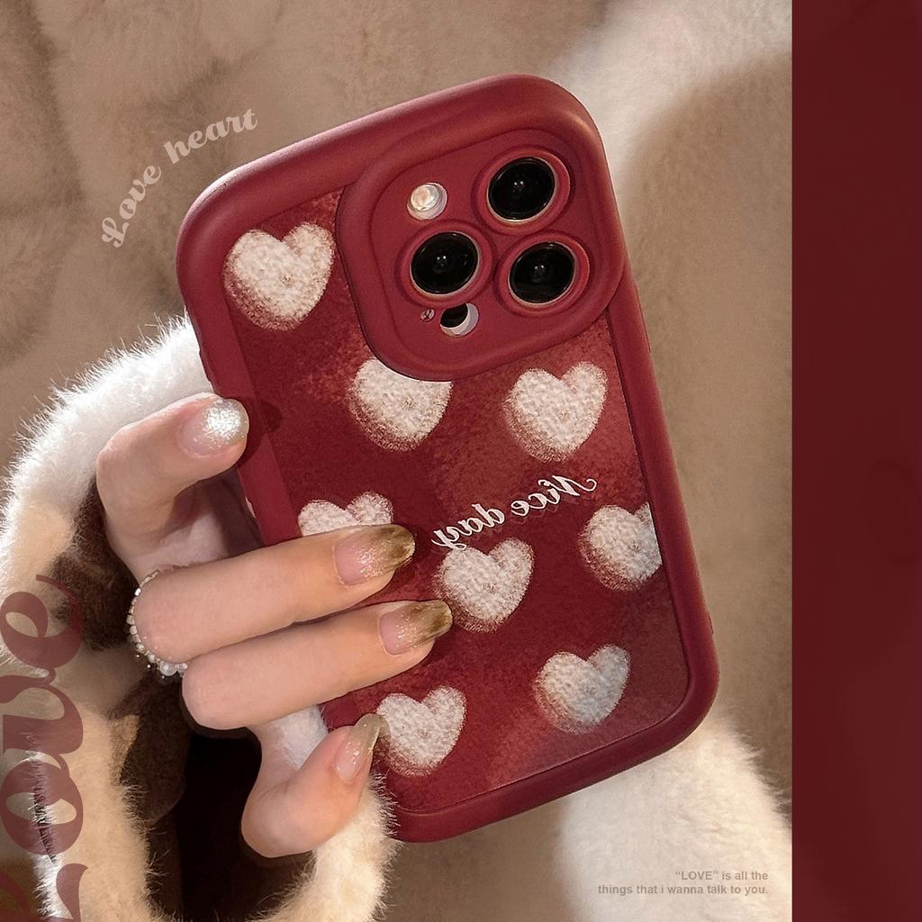 Crayon Love Smudged Mobile Phone Case for Iphone15 Silicone 16 for 14promax Retro Wine Red 12 All Inclusive 13