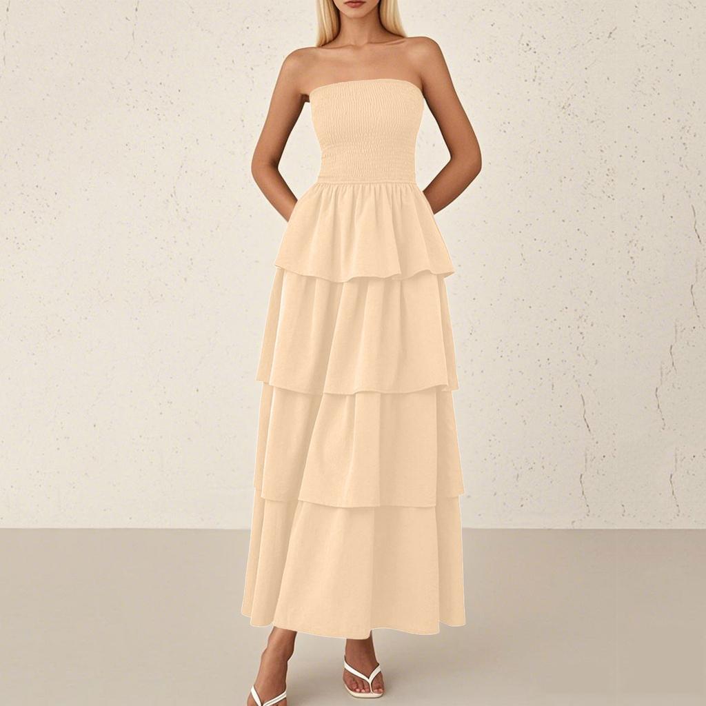 Women's Fashion Sheath Shrunken Pleated Layered Pleated Casual Beach Tank Dresses