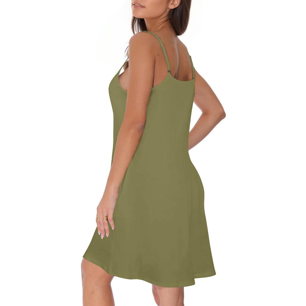 Vestido de verão casual feminino com bolsos, vestido de praia boho de verão, vestidos de férias para mulheres, decote em V, botões, vestidos soltos
