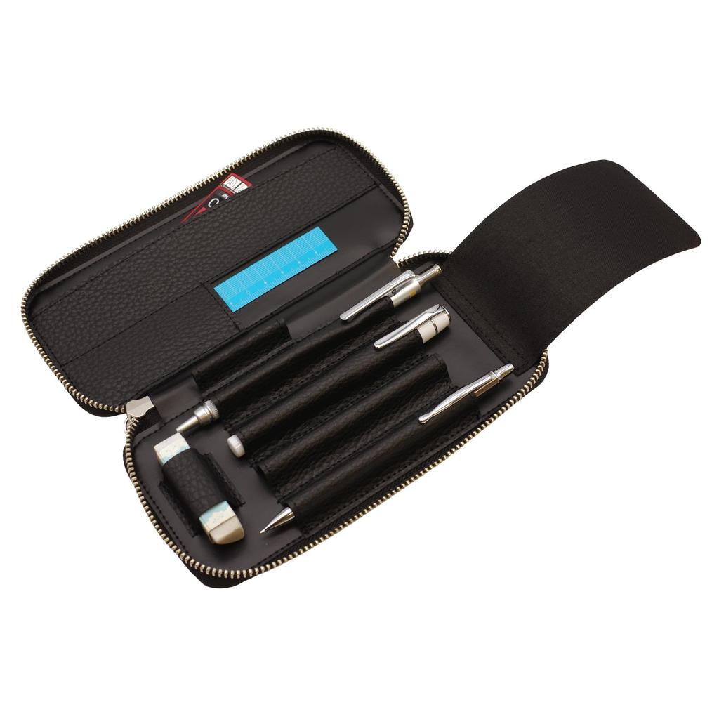 Round Zip Pen Case Essential ADRIA Genuine Leather Italian Leather [Black] LDKA-