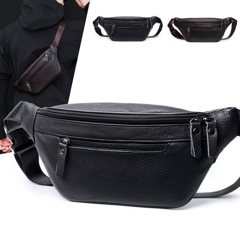 Leather Waist Bag for Men Casual Crossbody Fanny Pack with Adjustable Belt
