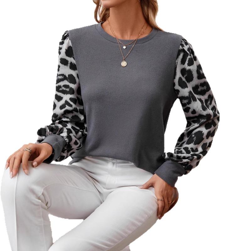 Women S Long Sleeve Crew Neck Leopard Print Loose Fit T Shirt