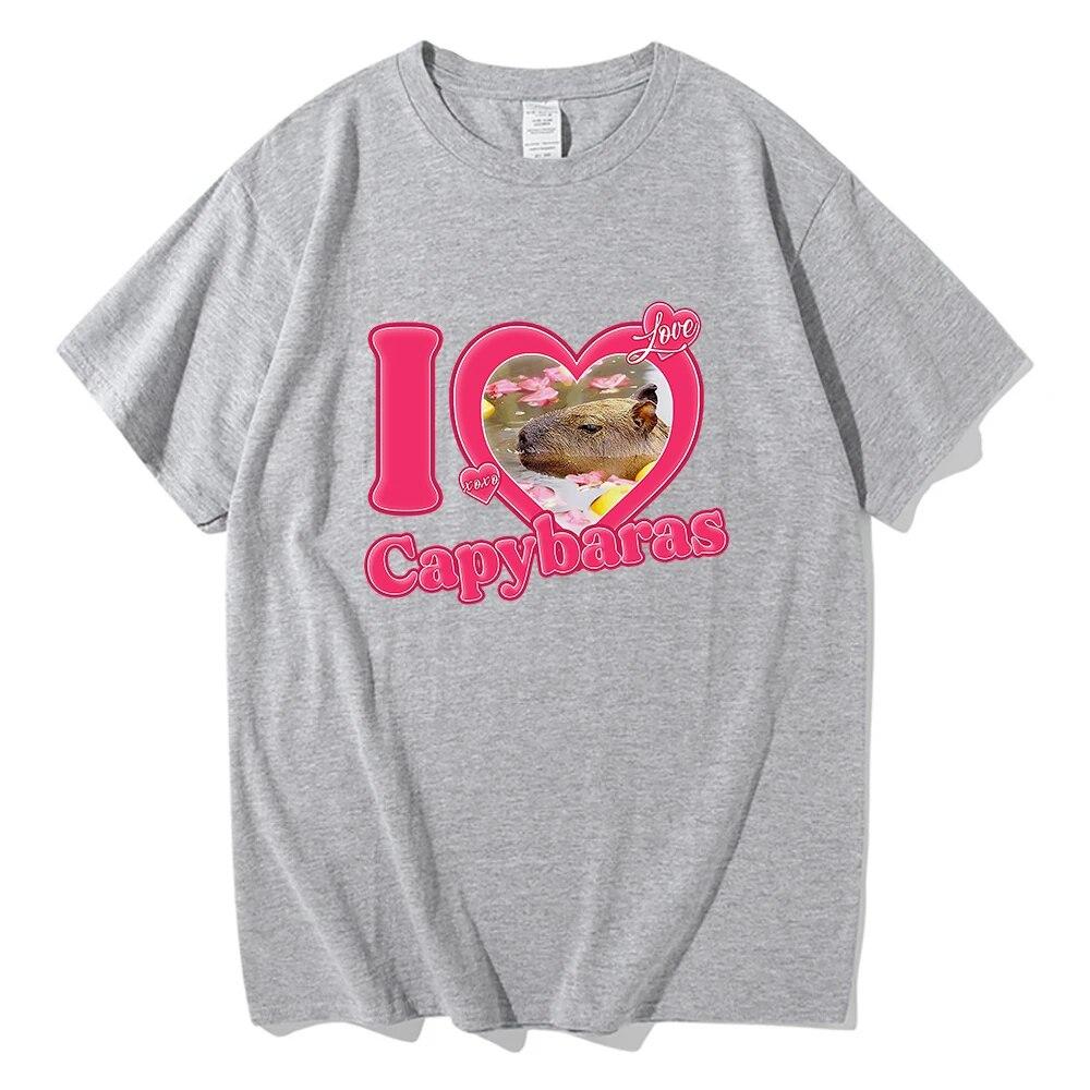 Tričko I Love Capybara Unisex/Women Harajuku Estetické grafické tričko Kawaii Unisex Funny Cartoon Oversize Písková Bavlněná trička Unisex