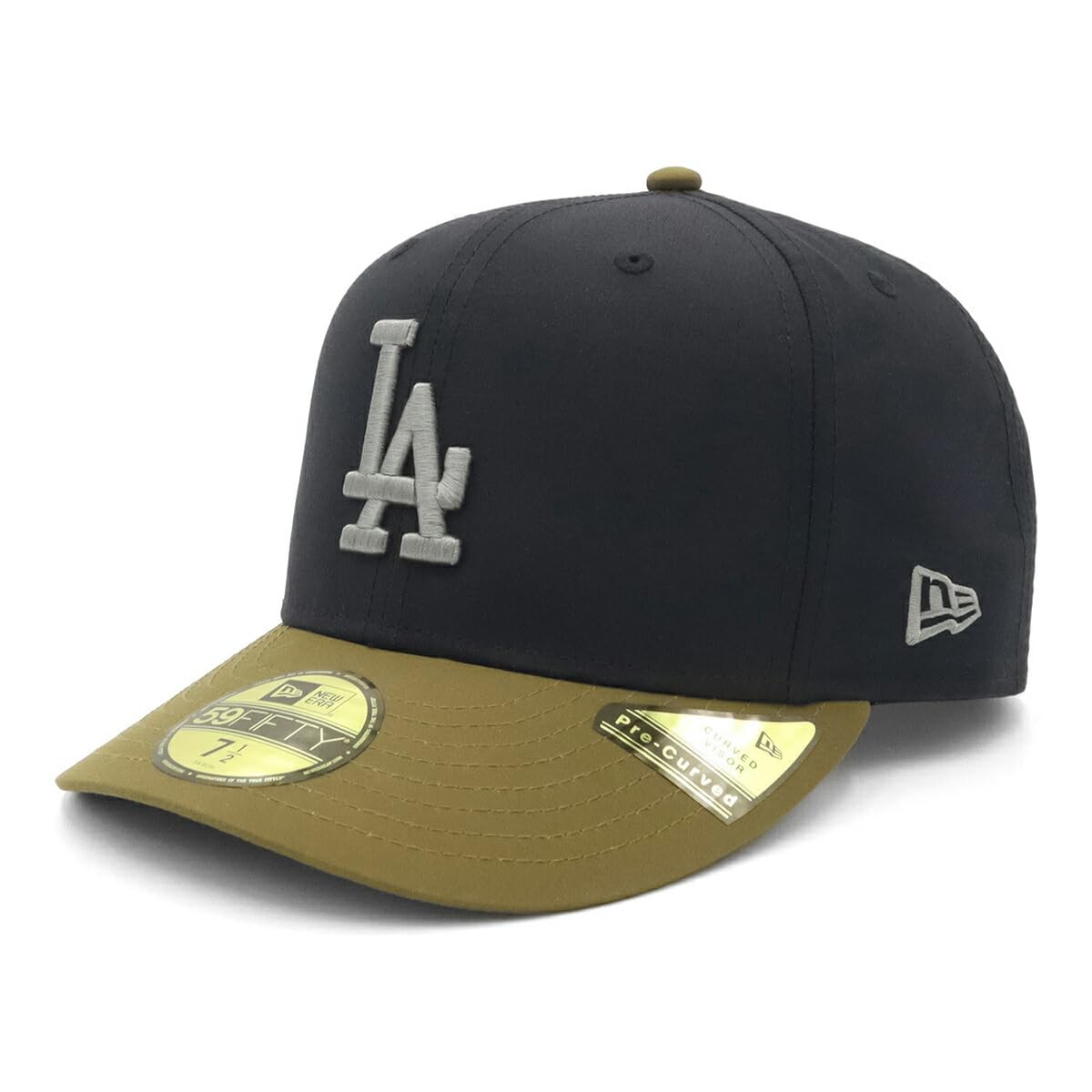 New Era Pre-Curved 59FIFTY MLB LA Dodgers Fitted Cap Black/Moss Green - ONSPOTZ 2-tone ripstop nylon, size 7 3/8 approx. 58.7cm, unisex