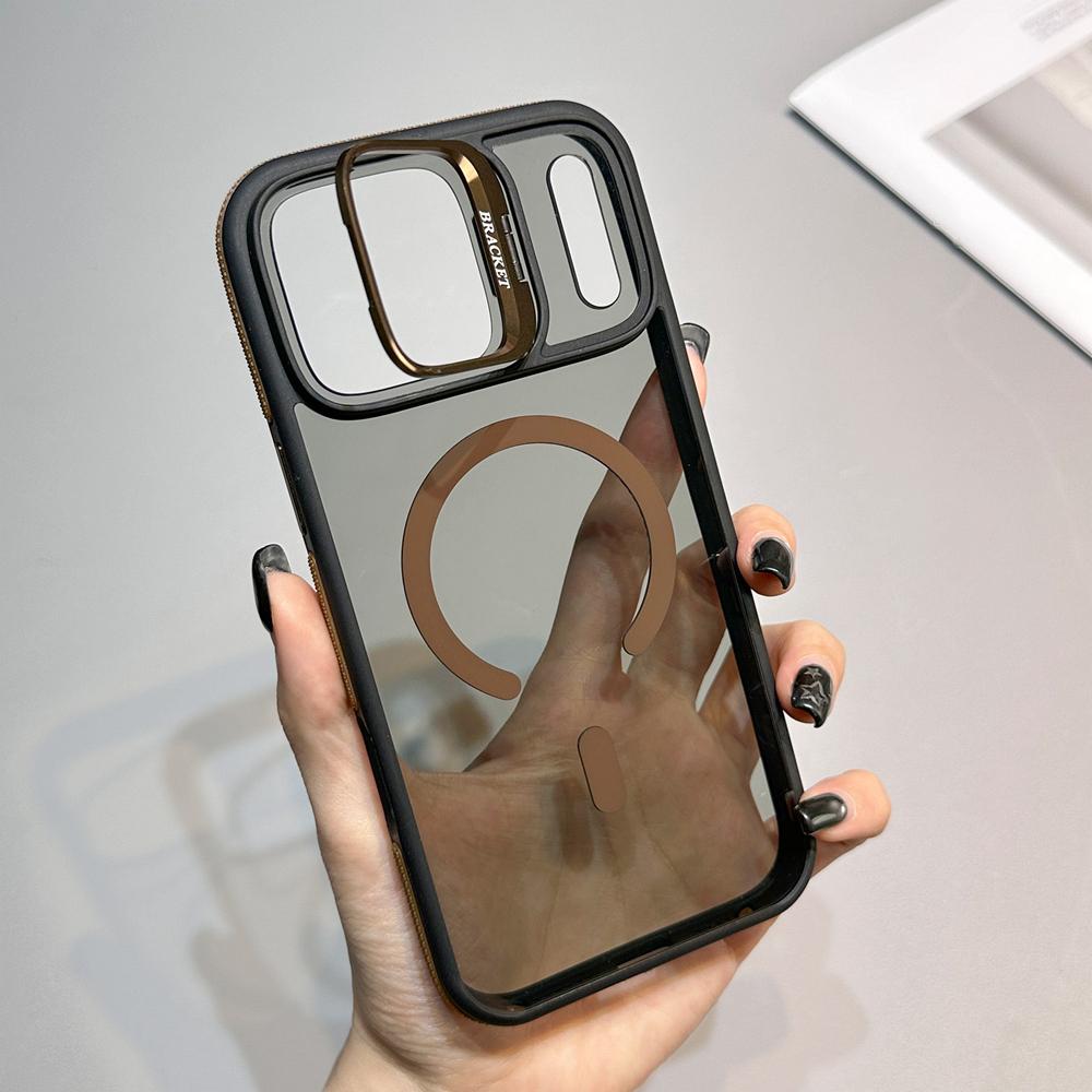 KEYSION Transparent Magnetic Lens Stand Case for MagSafe for iPhone 17 Pro Max Air TPU+PC Color Blocking Shockproof Phone Cover