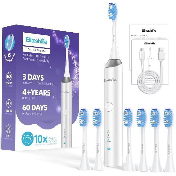Sonic Electric Toothbrush for Adults and Teens,5+Years Battery Life, 48,800, Quiet Operation, Rechargeable,Genuine Waterproof,Battery Operated