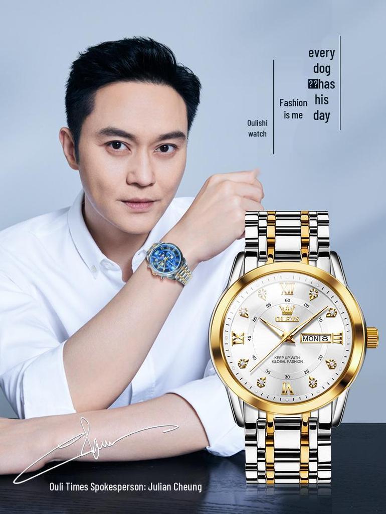 Oulishi Quartz Luminous Dual-Calendar Watches for Men and Kids