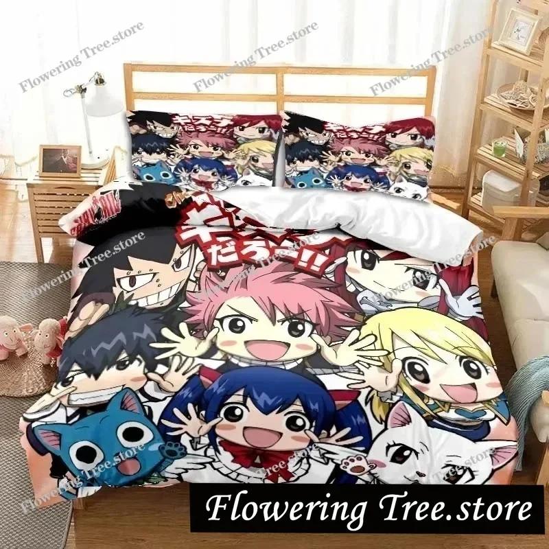 3D Anime Fairy Tail Bedding Set Bed Three-piece Set Duvet Cover Single Double Bed Queen Size Duvet Cover Set Adult Boys Bedroo