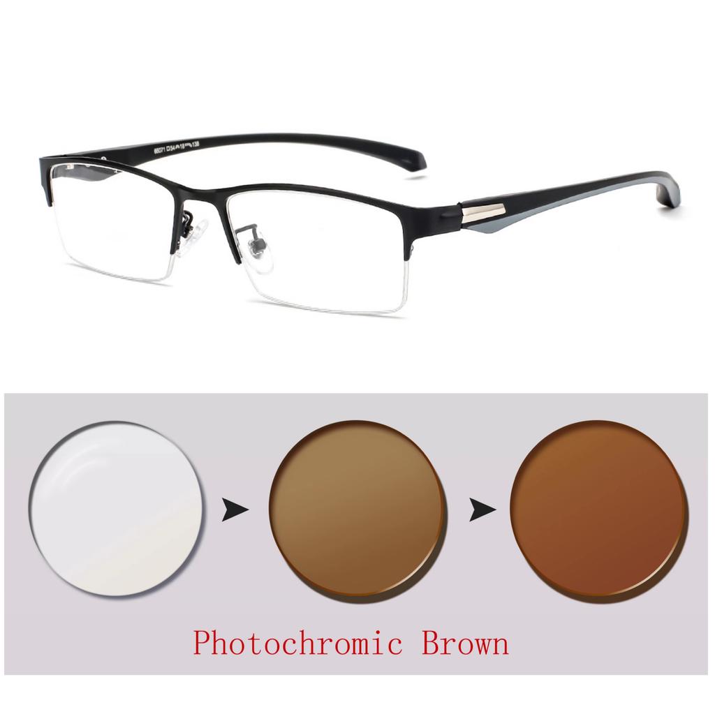 New Sun Photochromic Myopia Eyeglasses Optical Men student Finished Myopia Eyewear prescription Glasses Frame Half Rim -1.0 -4.0