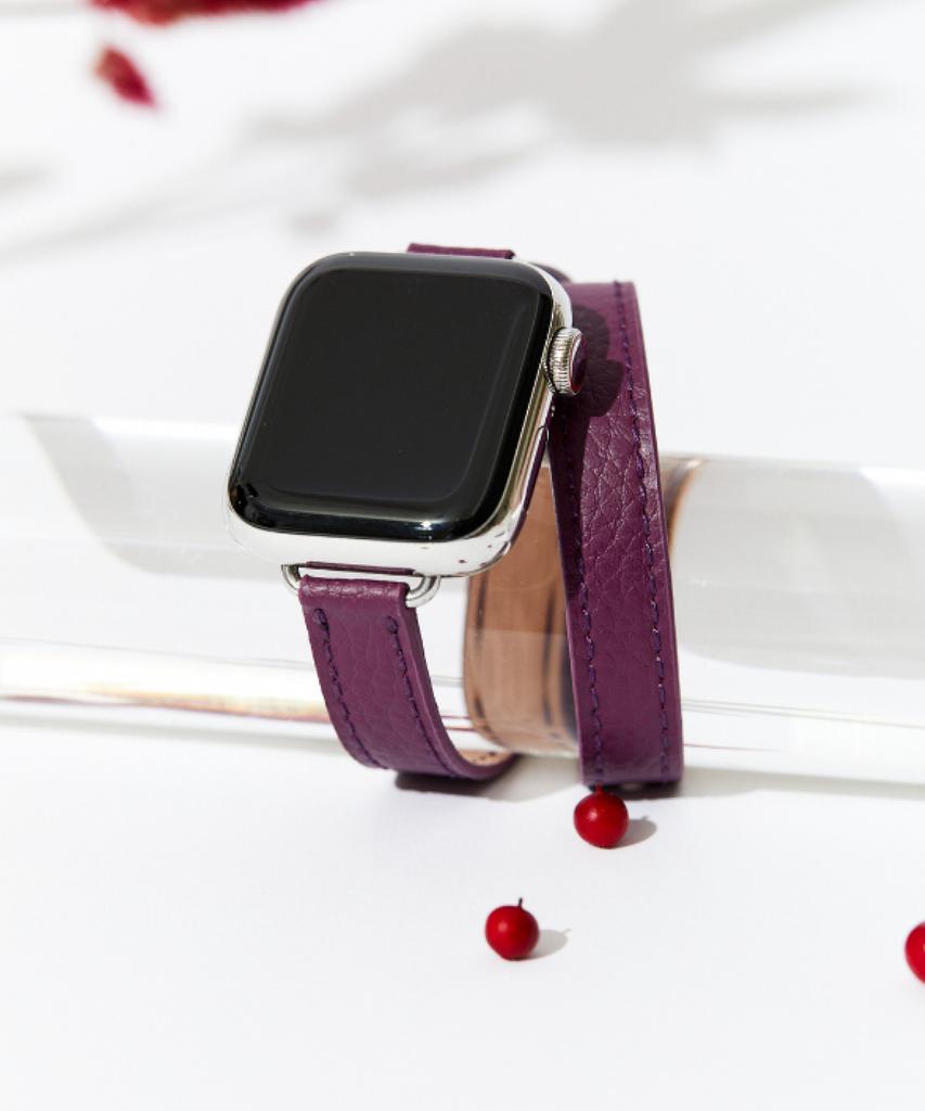 Adeo Apple Watch Double Strap Slim Double Tour Vegan Leather Watch Strap Plum Purple (Type A)