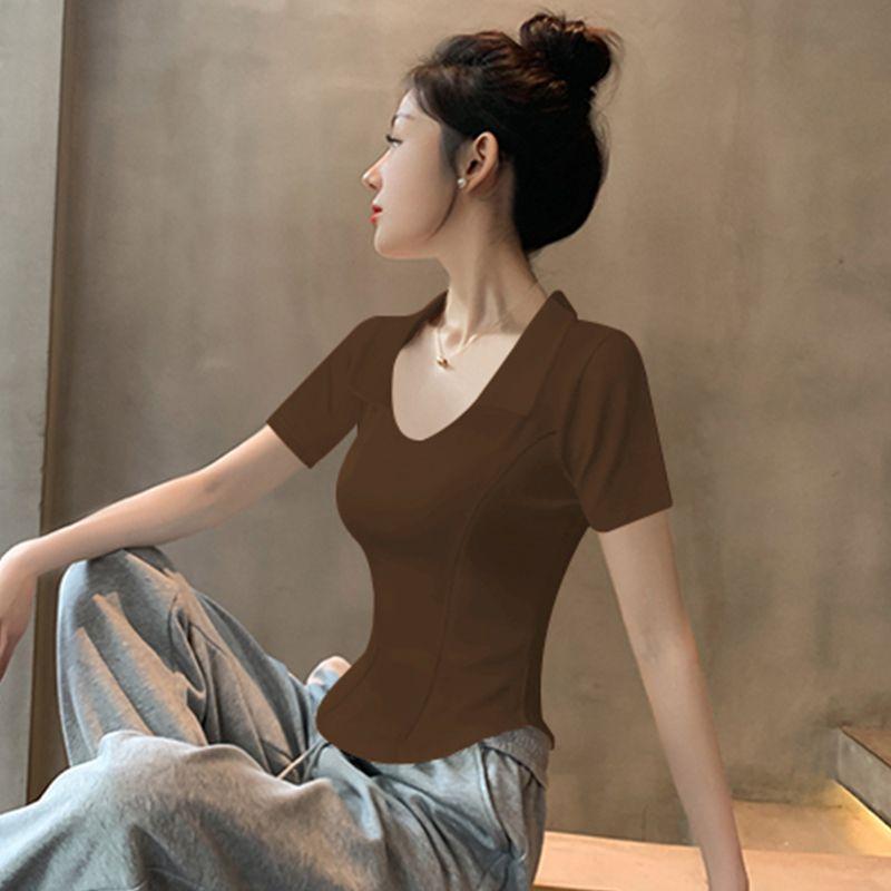 

Плечо Модный Стиль Летний Короткий Рукав Дуга Сексуальный Рыбий Скелет Curry color 2XL