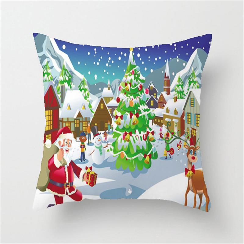 Happy New Year Pillowcase Merry Christmas Cushion Cover Santa Snowman Christmas Tree Throw Pillowcase