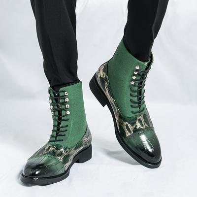 Botas de cuero verde para hombre, estilo británico, botas de trabajo de moda de caña alta para exteriores, estilo urbano, Chelsea, zapatos cómodos para hombre, cortos.