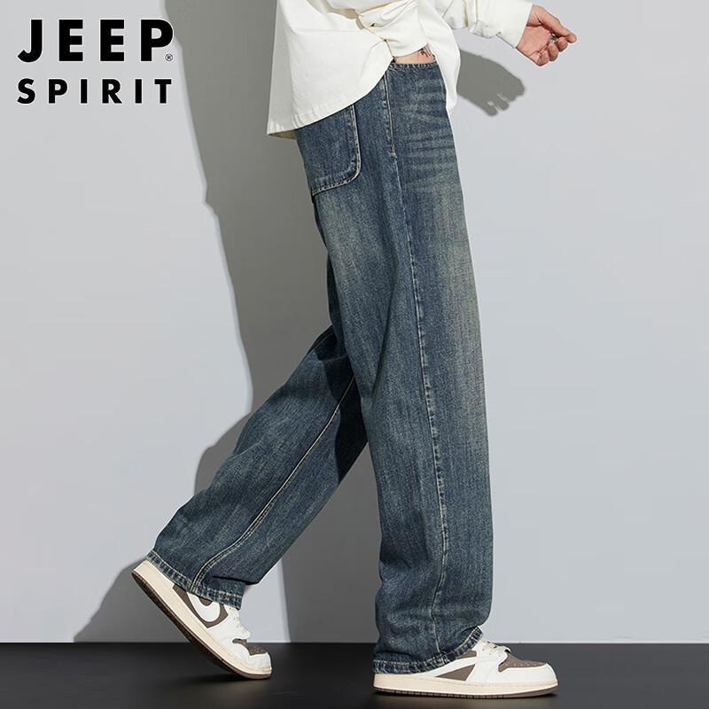JEEP SPIRIT Men's Loose Straight High Street Denim Jeans
