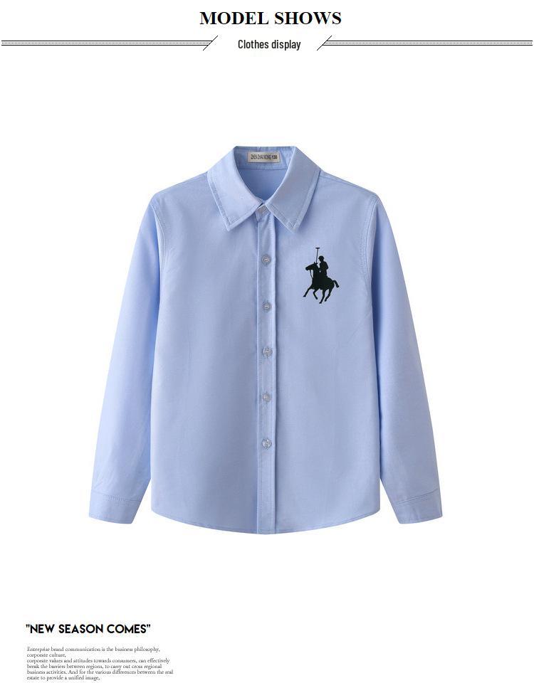 Boys' Blue Knight Long Sleeve Shirt for School Uniform or Performance, White, Spring/Autumn