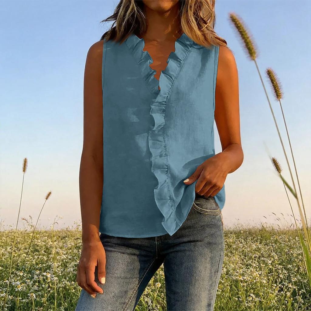 Mode Damen Temperament Knopf V-Ausschnitt Ärmel Bluse Freizeithemd