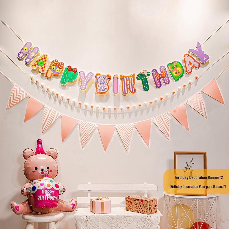 First Birthday Pom-Pom Bunting & Photo Banner for Boys and Girls