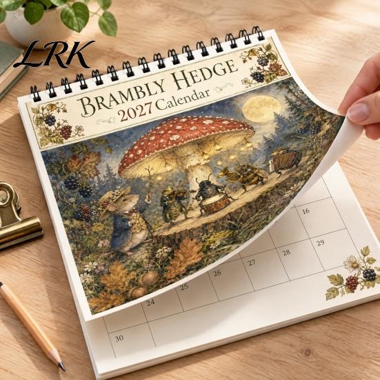 Thick Paper Monthly Organizer 2027 Brambly Hedge Wall Calendar, 12 Month Hanging Planner with Vintage Coated Display Forest Mouse Mushroom Watercolor
