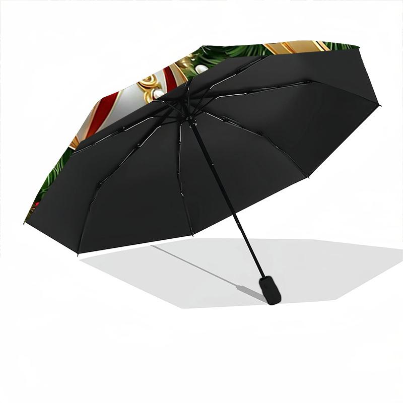 1pc Elegant Christmas Ornaments Pattern Beautiful Looking Automatic Folding Umbrella, 3 Folding, 8 Iron Frame Design, Durable and Suitable for Tr