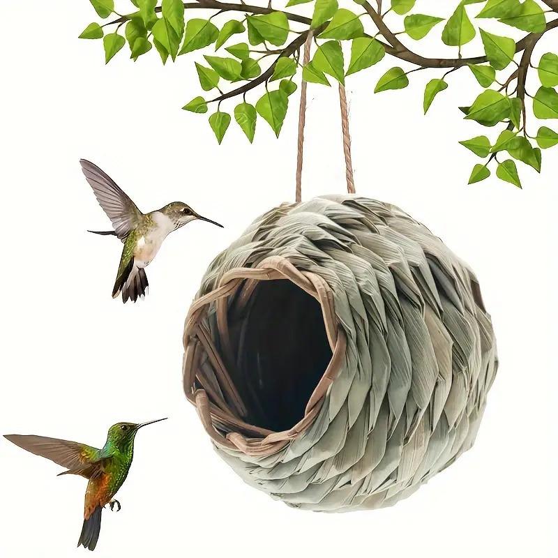 2pcs Straw Spherical Round Bird Nest Outdoor Garden Courtyard Simulation Ornaments Pet Toy Parrot Cage