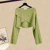 Spring  Autumn Set Women's Korean Fashion Cross Knitted Sweater Age Reducing Sling Dress Two Piece Set