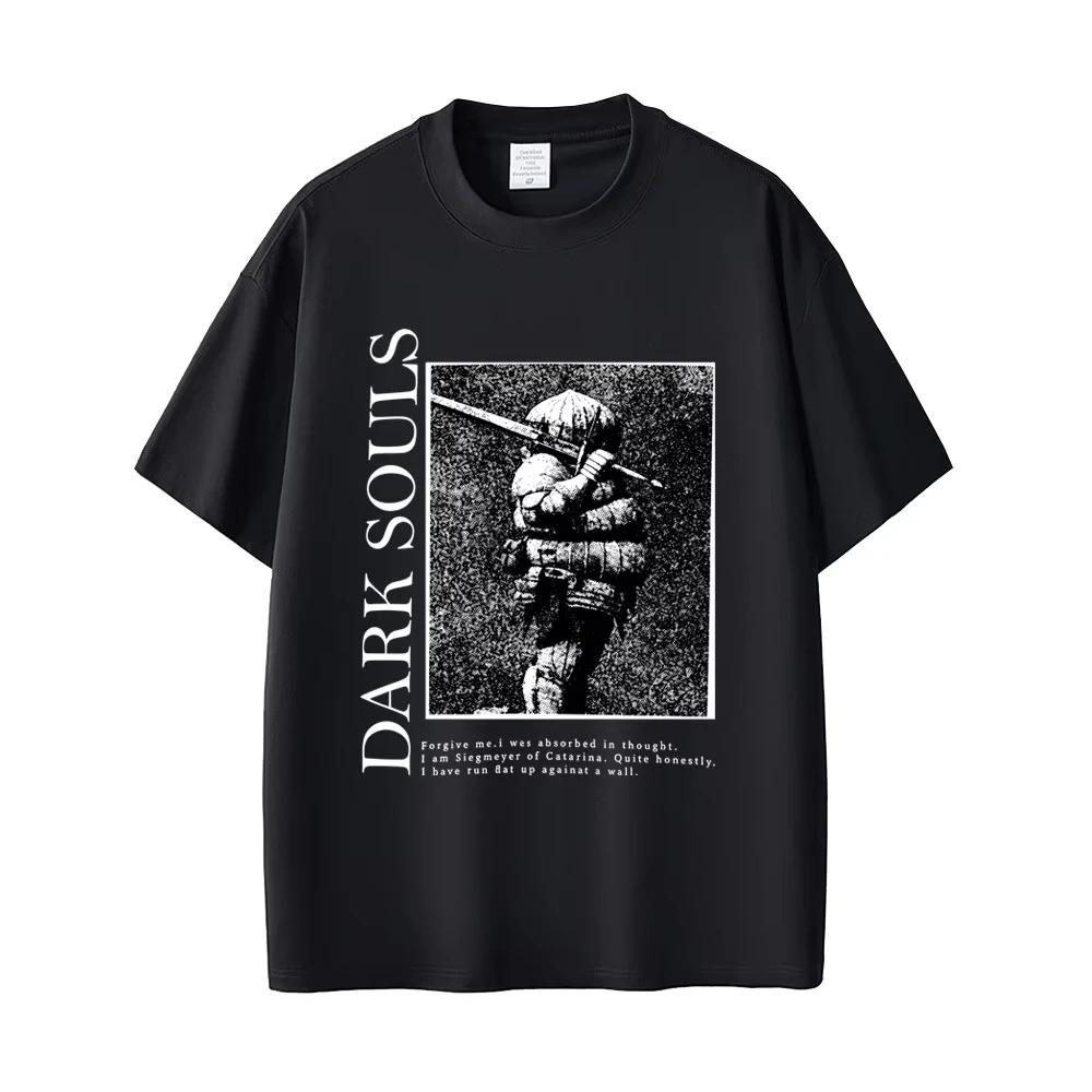Black Oversized Cotton T-Shirt Featuring Dark Souls Siegmeyer of Catarina Graphic and His Iconic Quote for Loyal Fans 4XL