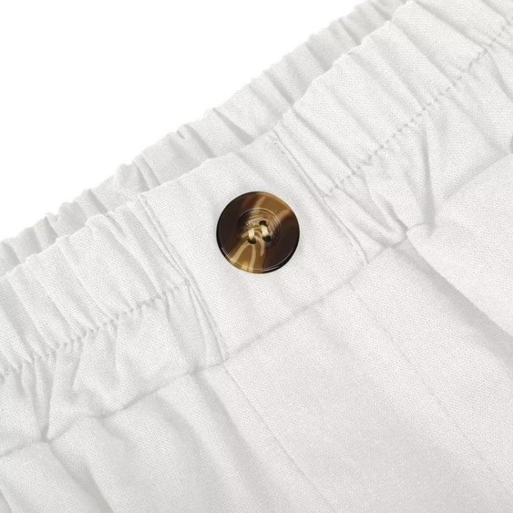 Pantaloni Corti da Donna in Cotone e Lino Moda Vita Elastica Ampia Colore Unico Tasca Bottone Pantaloncini Capris da Donna