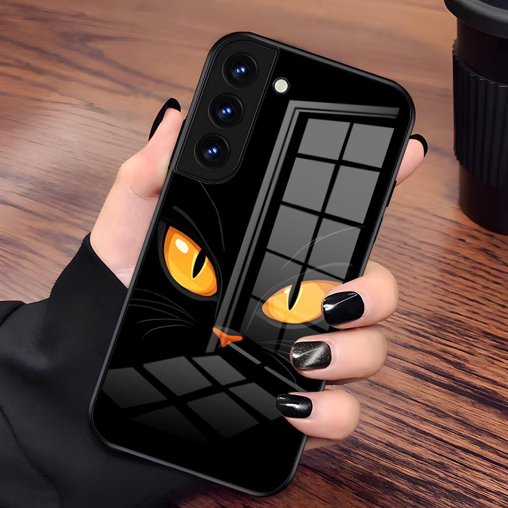 

Black Cat Staring Eye Phone Case For Samsung A56 A36 A26 A16 A15 A25 A35 A55 A14 A34 A24 A54 Glass Case Samsung A56