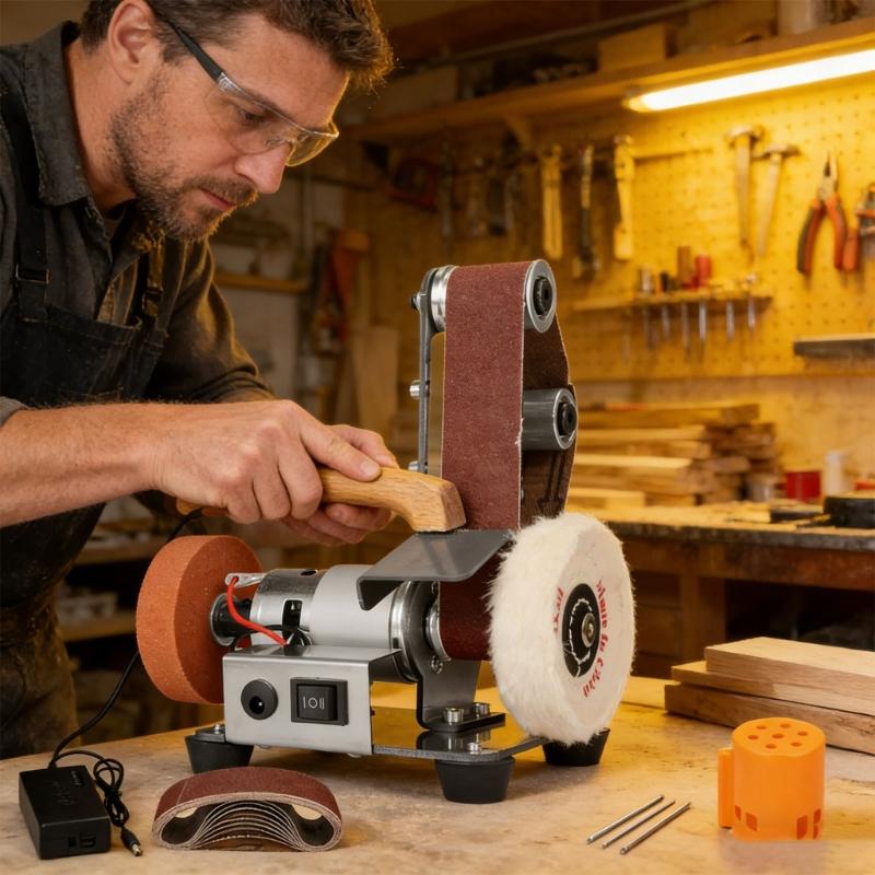 3-in-1 Mini-Bandschleifer mit 7 Geschwindigkeiten, anpassbarer Polierer und Puffer für Metall, Holz, Schmuck, DIY-Projekte, platzsparendes und praktisches Design