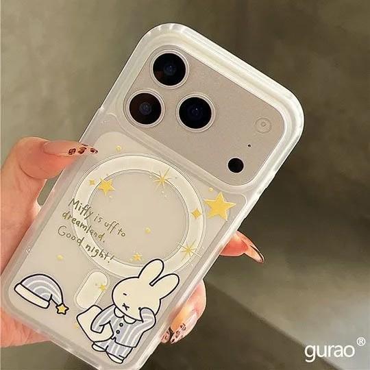 Rabbit Is Suitable for Apple 16promax Mobile Phone Case 15plus Magnetic Suction 14 Bracket 13pro Skin Feeling 16e Creative 17