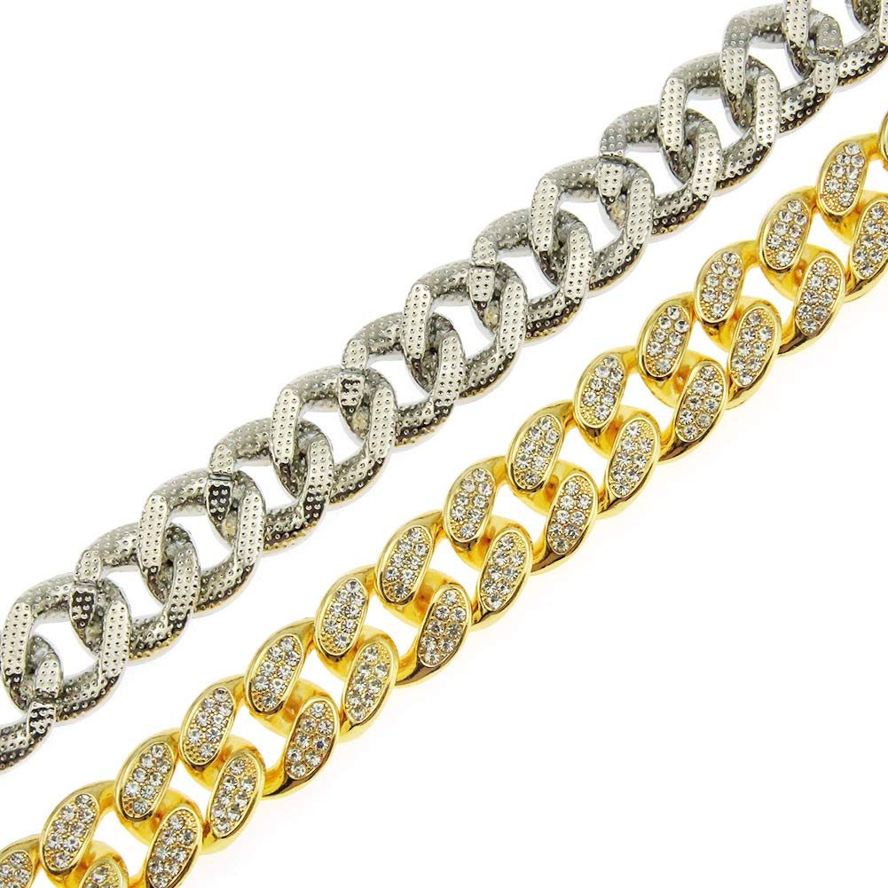 20mm Thick Curb Chain Necklace for 18K Gold and Cuban Stylish and Hip Western Style [Rockyu] Men, Gold, Silver, Plated, Zirconia, Necklace, Cool, Hop,