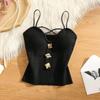 Vintage Y2k Crop Tops Corset Office Lady French Style Cross-knit Women Off Shoulder Sexy Beauty Slim Camisole Female Korean Fashion Sequins Bandeau