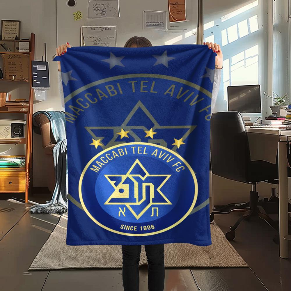 1 Stück Maccabi Tel Aviv FC Aufdruck Flanelldecke Hohe Qualität Warm Bequem Decke für Alle Jahreszeiten Perfekt für Geschenke Heimdekoration