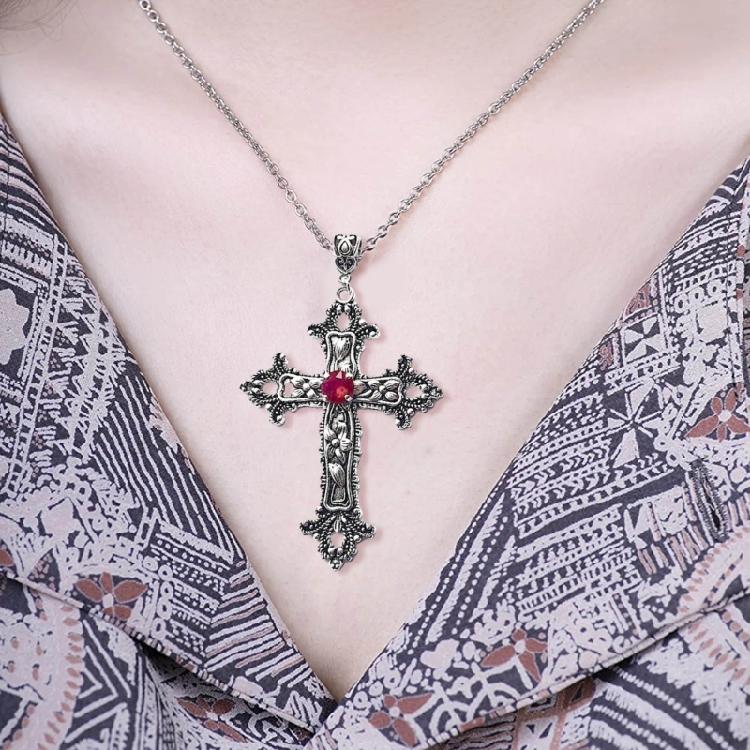 2pcs  Crucifix Pendant Neckchain Gothic Necklace Fashionable Unisex Accessory