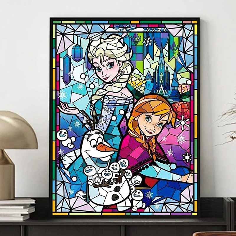 Disney Diamond Painting 5D Frozen Stained Glass Painting Style DIY Gift for Living Room Bedroom Office and Home Decoration