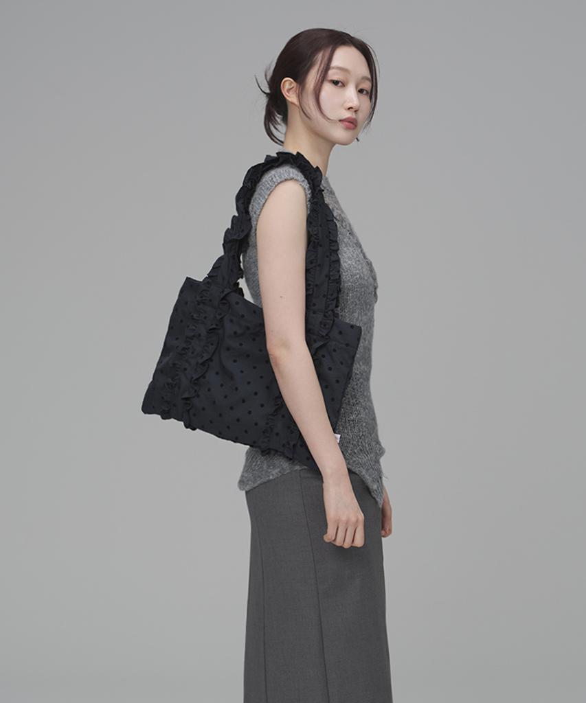 Kimimi Big Frill Dot Medium Shoulder Bag Deep Navy