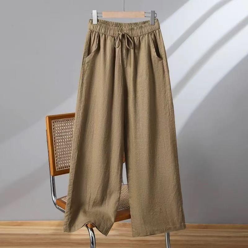 Women's Casual Wide-Leg Cotton Linen Pants - Summer Thin, Loose Fit, Nine-Point Length, Slim and Tall Look