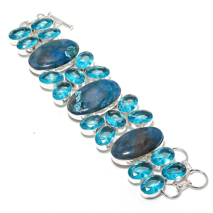 Shattuckite, Topaz Gemstone 925 Sterling Silver Bracelet 7-8"