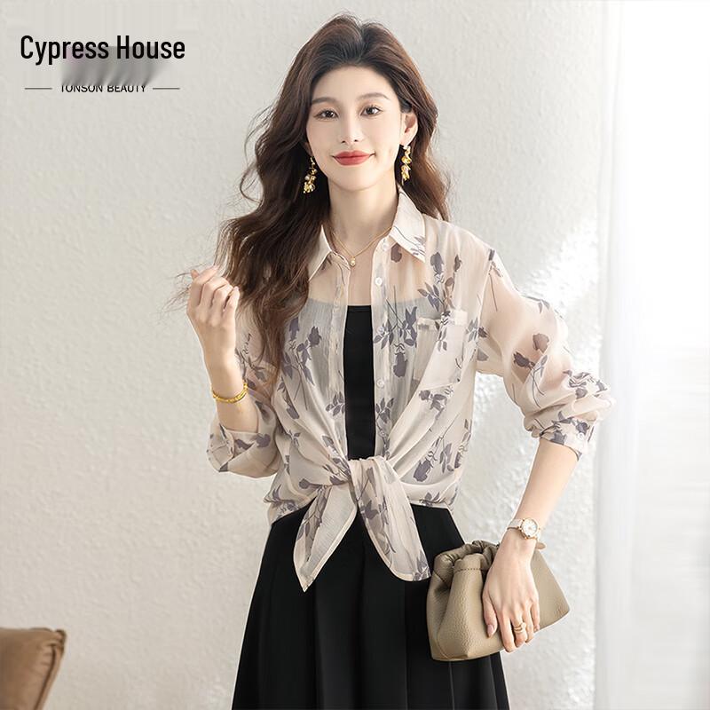 Women s Retro Print Loose Fit Long Sleeve Lapel Shirt M