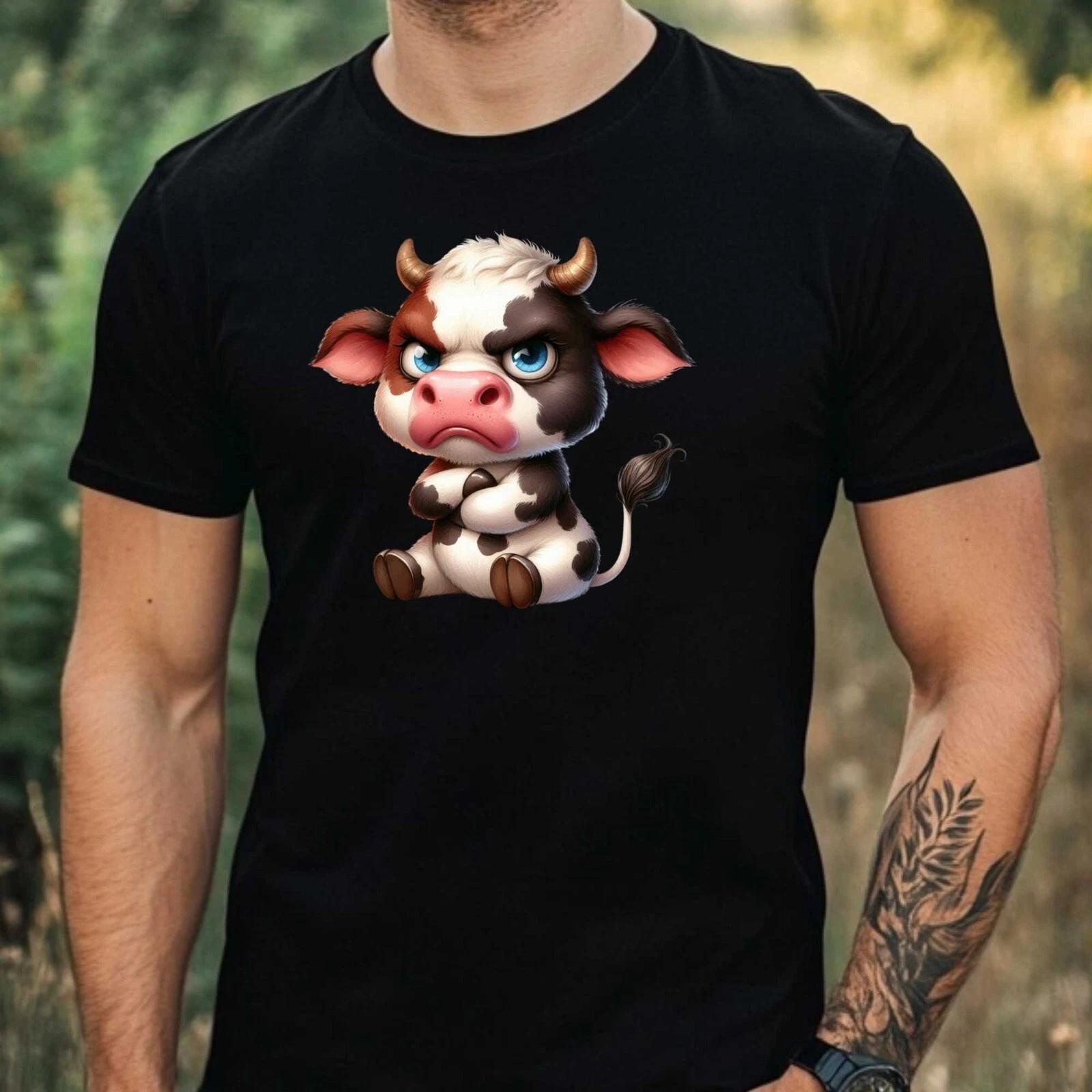 T-Shirt Herren Lustige Mürrische Kuh Motiv Baumwolle Größe XS bis 5XL XS